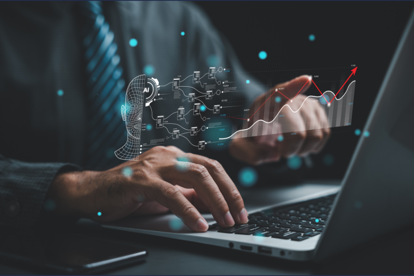 Man analyzing data on a laptop